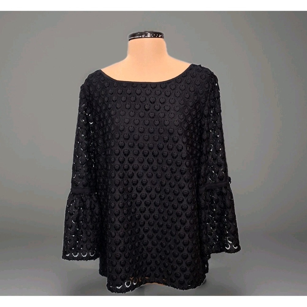 Talbots RSVP Size Large‎ Lace Eyelet Bell Sleeve Navy Blue Popover Top Whimsical